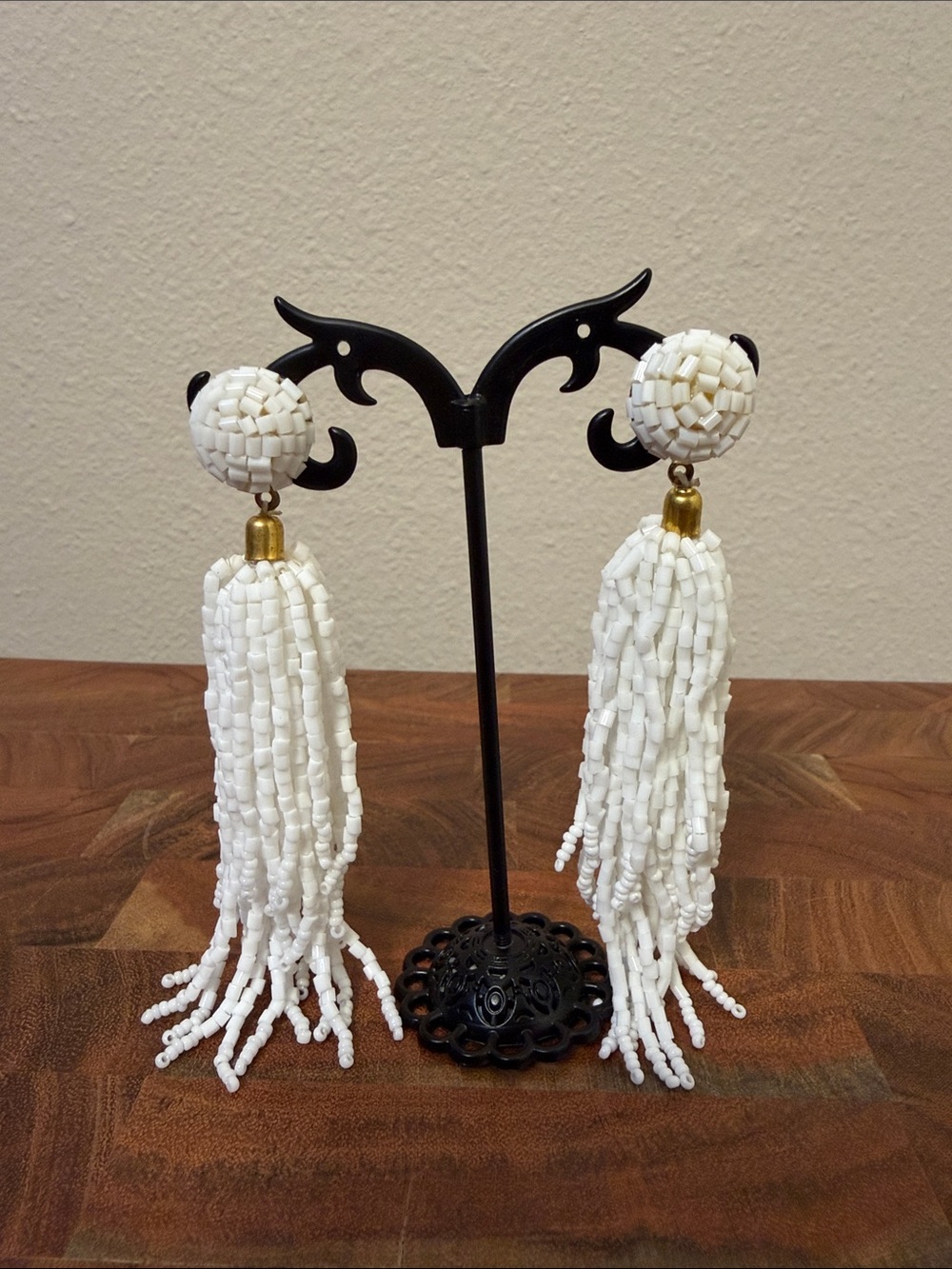 Kenze Panne White Tassel Statement Earrings